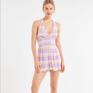 UO Glendale 50s Plunging Halter Romper
